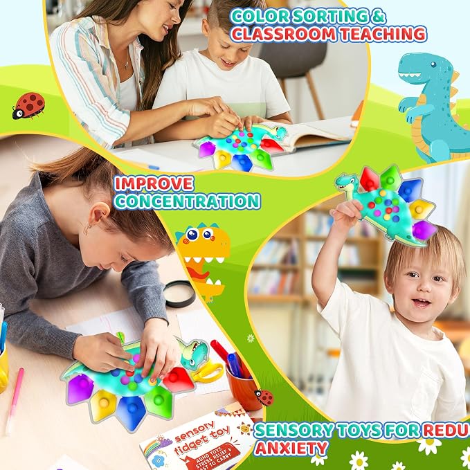 Dinosaur Color Sorting Sensory Toy Travel Toys for Toddler 1-3 Airplane Squishy Squeeze Toy Roadtrip Essenstial for Toddlers Boys Gift Fine Motor Autism Calm Fidget Montessori Preschool Activities Kid