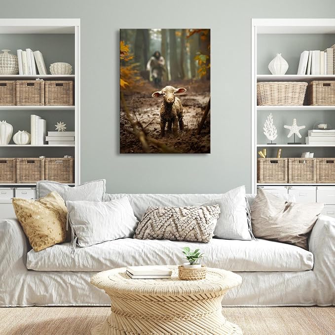 Large wall art for living room Jesus Running After Lost Lamb Picture for home