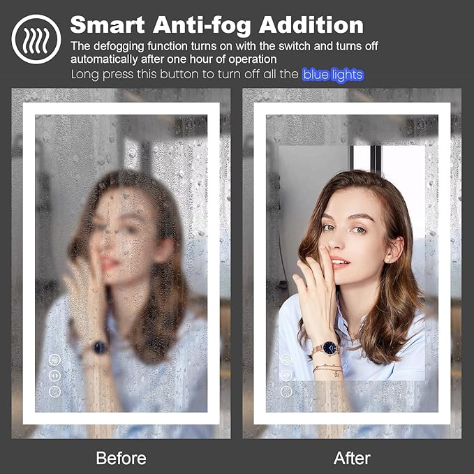 Amorho LED Bathroom Mirror 60'' X40'' with Front and Backlight, Large Dimmable Wall Mirrors with Anti-Fog, Shatter-Proof, Memory, 3 Colors, Double LED Vanity Mirror