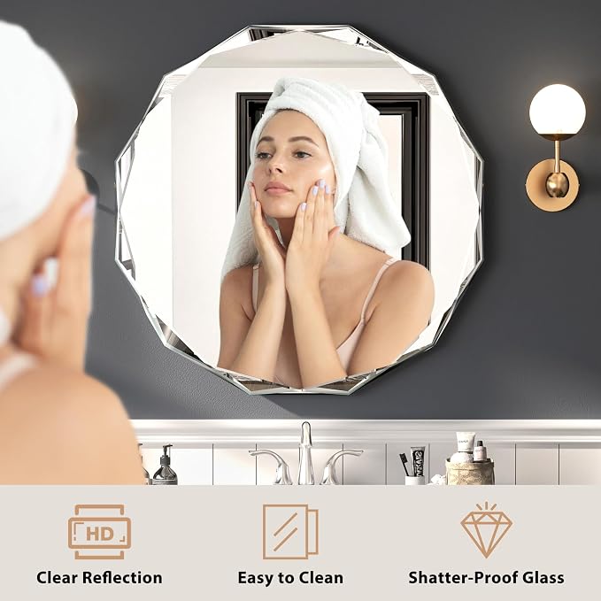 Bathroom Mirrors for Over Sink, Round Frameless Mirrors for Wall, 20x20 Inch
