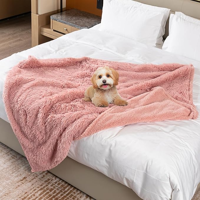 Pink Fluffy Waterproof Dog Blanket Long Faux Fur 85x57in Big Pet Blankets Cozy Warm Couch Mat King Size Bed Cover Washable(Pink,XL-85 * 57in)