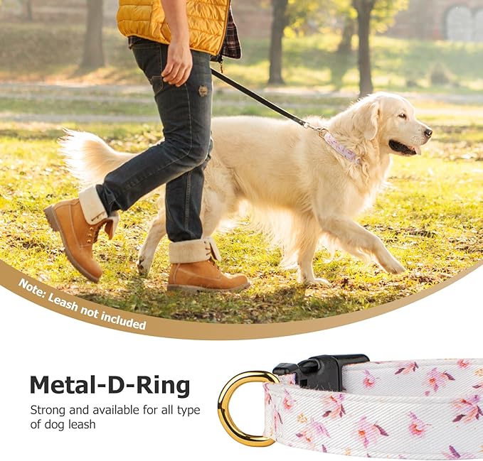 Cotton Handmade Dog Collar Cute and Distinctive Patterns White Flower with Pendant for Girl Boy Dogs Collars L