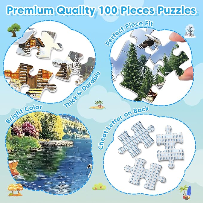4-Pack 100 Piece Puzzles for Adults 4 Seasons Country Cottages