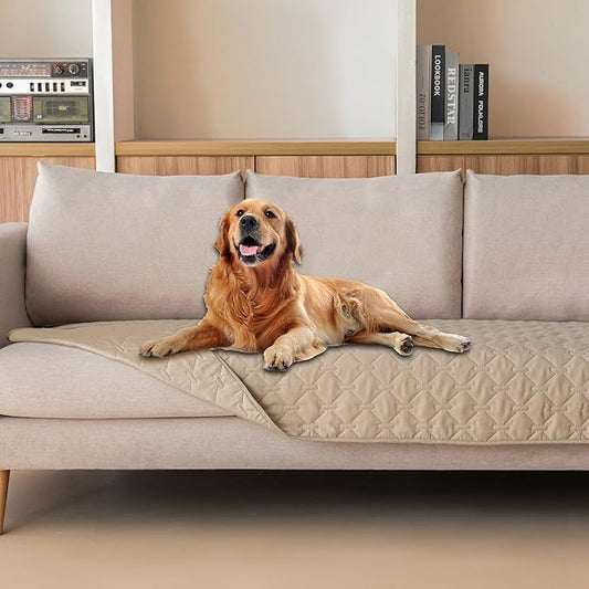 gogobunny 3X Stronger Waterproof Pet Blanket, Scratch Proof Furniture Protector for Dogs Cats, Reversible Cover 30x80 Inch, Dark Beige