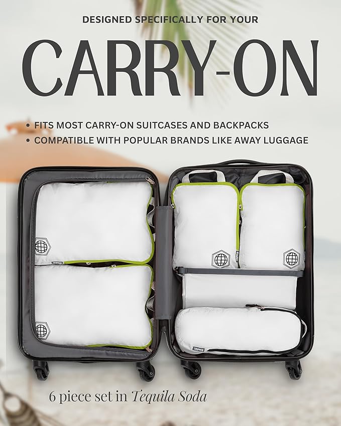 Compression Packing Cubes Set for Travel - Lightweight, Durable Clothes Organizer for Carry-On Luggage and Suitcases by TRIPPED Travel Gear
