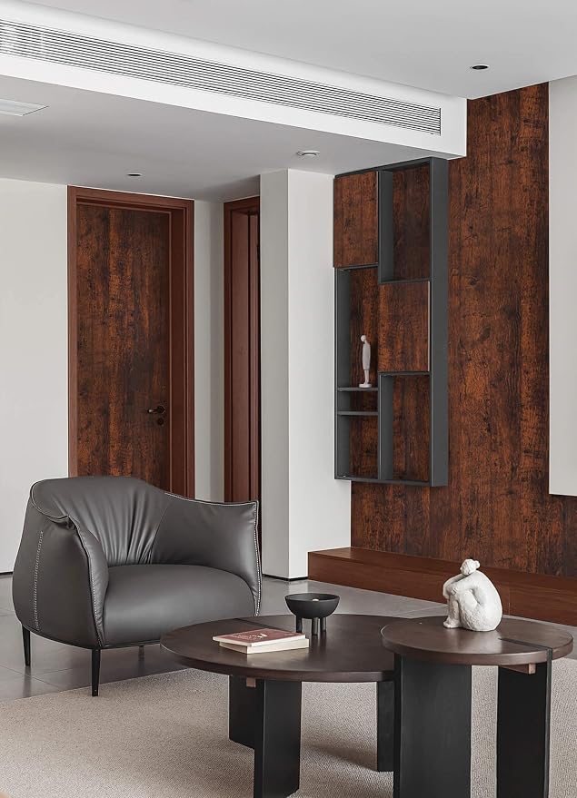 Dimoon 78.7"x17.7" Wood Stick and Peel Wallpaper Red Brown Wood Paper Red Dark
