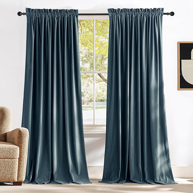 NICETOWN Slate Blue Blackout Velvet Curtains