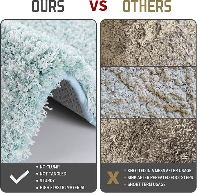 Yimobra Bathroom Rugs Non Slip Washable 36x24, Ultra Soft and Water Absorbent Bath Mats, Plush Fluffy Shower Mat Outside, Luxury Microfiber Thick Matts for Bathroom Floor/Tub, Sky Light Blue and White