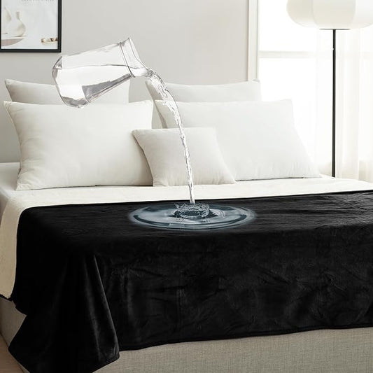 Waterproof Pet Blanket, Liquid Pee Proof, Sherpa Fleece Protector – Pet Hair Resistant Water Proof Bed Cover for Dogs Couch Sofa Car Bedding Comforter (Black, 60"x80")