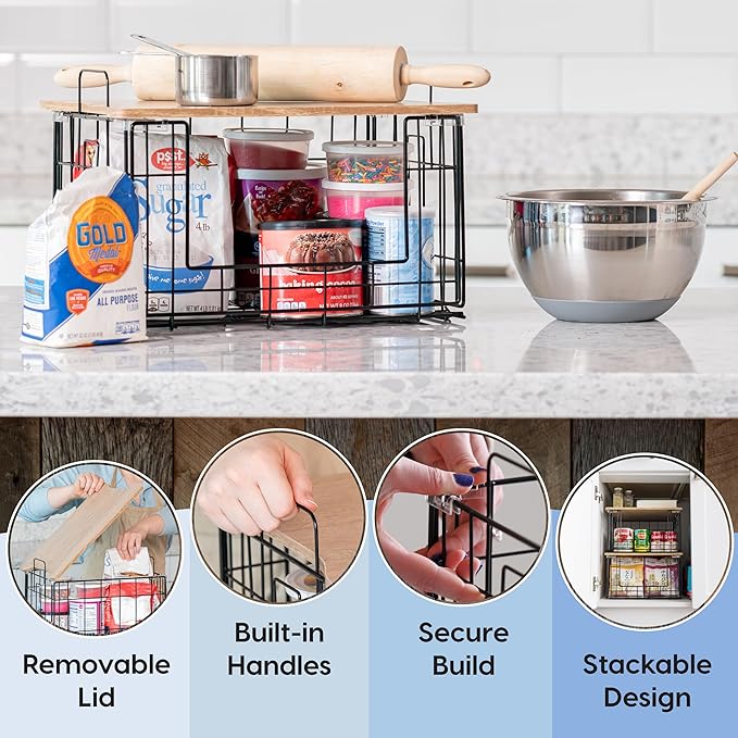 IRIS USA Wire Basket for Pantry Organizers and Storage, 2 Pack, Potato and Onion Storage, Easy Assembly, Stackable Storage Bins, Kitchen Cabinet Bathroom Shelf Organizers for Veggie, Fruit, Snack