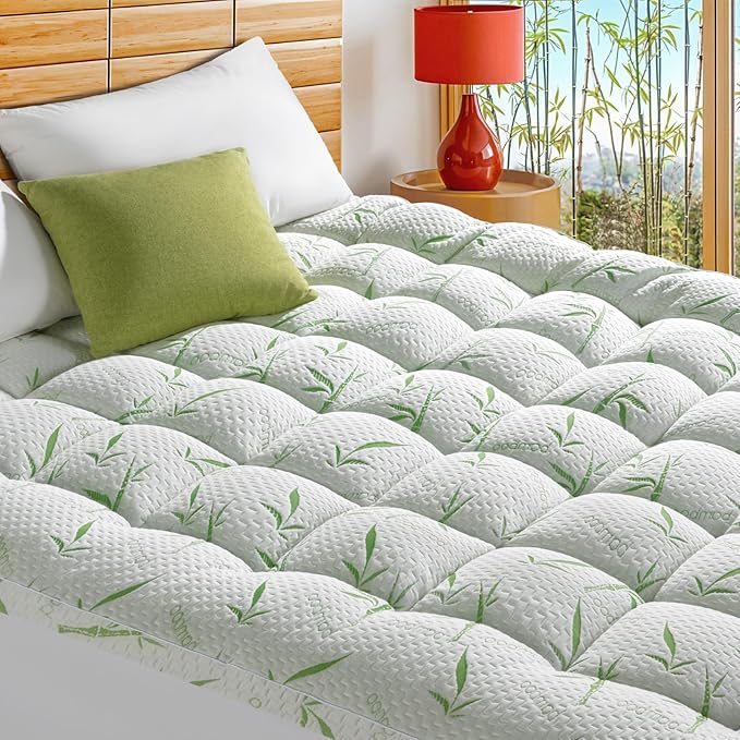 Mattress Topper Twin Size,Viscose Made from Bamboo Pillow Top Mattress Topper,1200 GSM Cooling Mattress Pad,2In Extra Thick Pillow Top for Back Pain with 8"-18" Deep Pocket(39"x75")