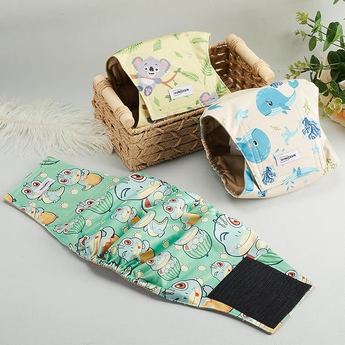 Washable Male Dog Diapers Reusable, Premium Dog Belly Bands for Male Dogs Medium, Pack of 3, High Absorbing Male Dog Pee Wraps for Doggie in Incontinence or Excitable Urination and Training(M)