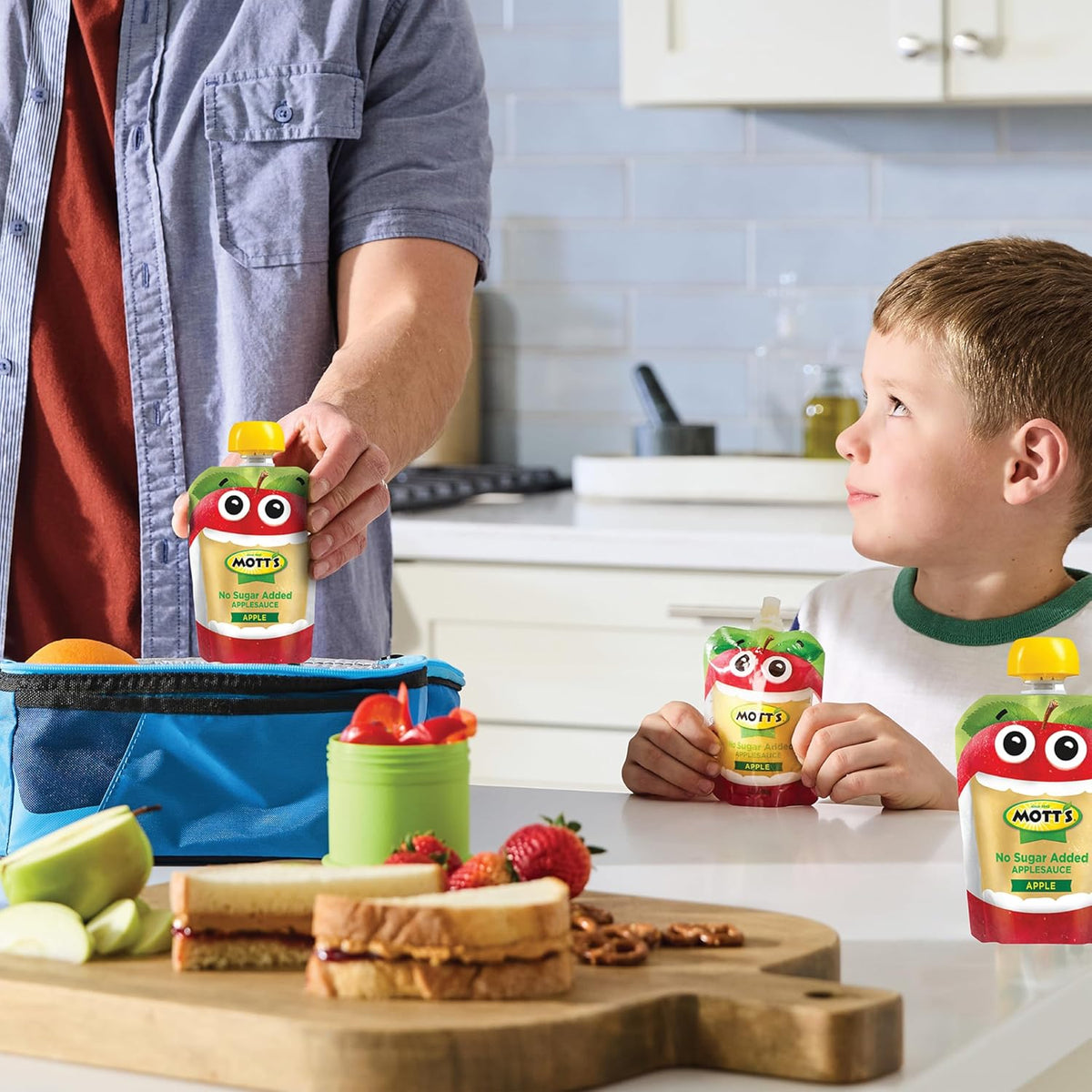 motts no sugar added applesauce variety pack, 4 flavors - apple, strawberry, cinnamon & blueberry, made from real fruit, 20 pack