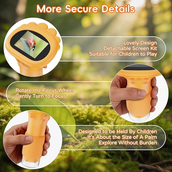 SEEKID Digital Microscope for Kids 200-1000X, Science Kit Gift(Yellow) | Handheld STEM Toy with 2" IPS Screen, 4K Camera Video Record for Girls Boys Child Birthday Gifts