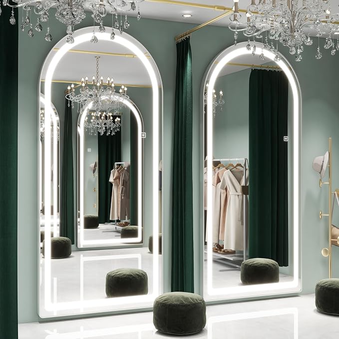 FENNIO Full Length Mirror with Lights, Free Standing Lighted Floor Mirror