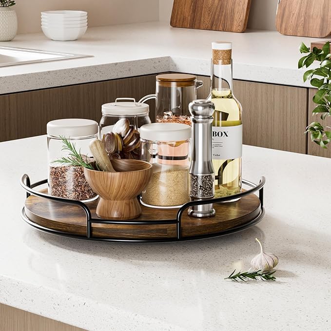 WOWBOX 12" Lazy Susan Organizer for Table Top Rotating Spice Rack Organizations Wood Lazy Susan Turntable Organizer for Cabinet Kitchen Pantry Countertop Bathroom Vanity