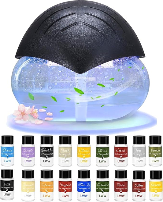 Water Air Washer for Home, Humidifier & Essential Oil Diffuser, 7-Color LED Mood Light, Auto Shut-Off, Includes 24x10ml Essential Oils Variety Set, Air Freshener for Pet & Smoke Odors, Black