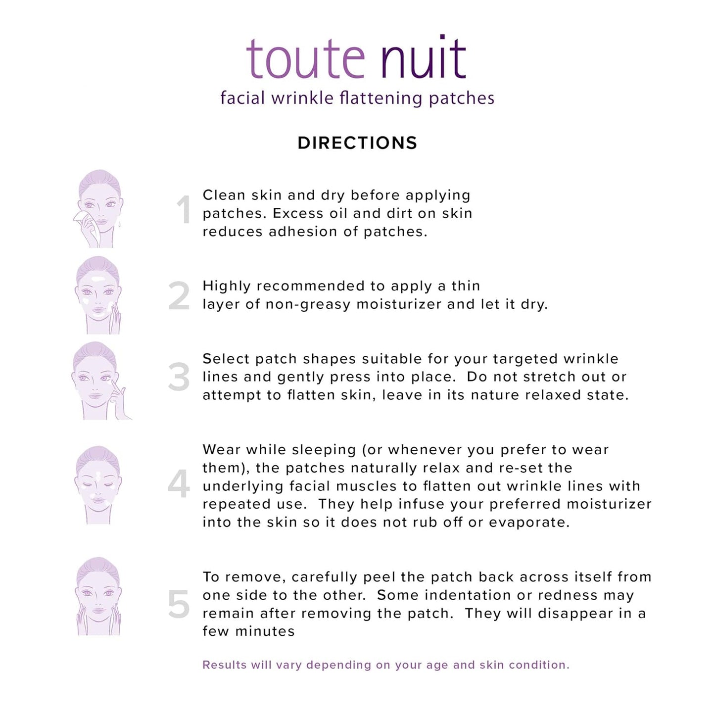 Toute Nuit Wrinkle Patches – Curve – Face Tape for Forehead, Eyes & Lips – Hypoallergenic Anti Wrinkle Patches – 48 Count, Made in USA