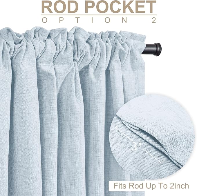 100% Blackout Shield Chambray Blue Linen Blackout Curtains