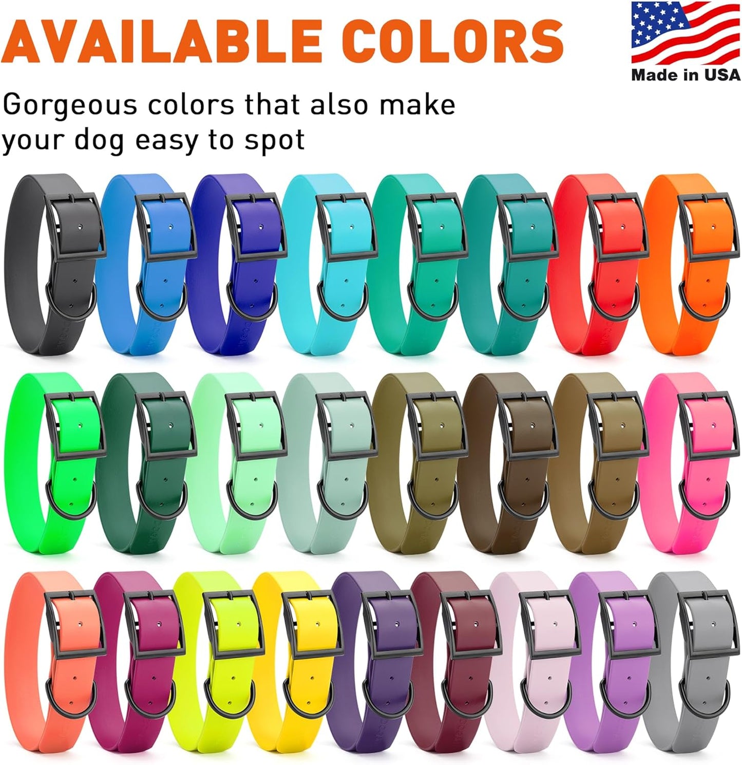 Dogline Biothane Waterproof Dog Collar Strong Coated Nylon Webbing with Black Hardware Odor- Proof for Easy Care Easy to Clean High Performance Fits Small Medium or Large Dogs, Hunter Green
