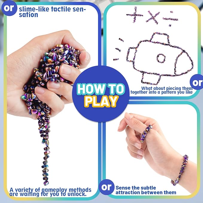 Chilvil Fidget Toys for Teen Boys Adult, 500pc Metal Cool Gadgets Gift Quiet Office Desk Sensory Stress Fidgets Beads Stones Toy Anxiety Relief Items for Teen Girls ADHD Autism Autistic Ferrite Putty