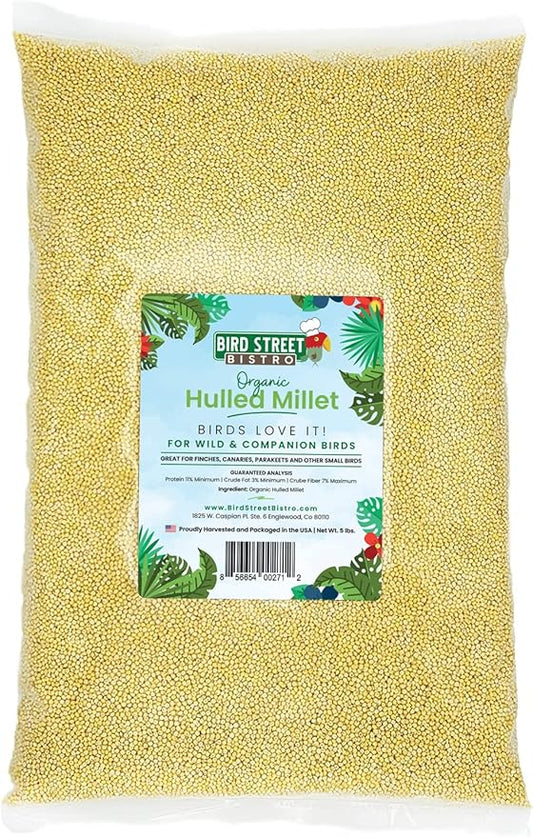 Bird Street Bistro Organic Hulled Millet Bird Seed - Bird Food for Canary, Finches, Small Wild Birds - No Harmful Substances, No Fillers