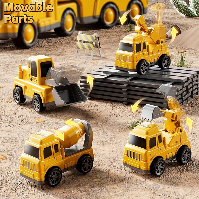 5-in-1 Construction Trucks Toys for 3 4 5 Years Old Boys | Carrier Transport Vehicle Truck for Toddlers 3-4 Years with Crane, Mixer, Pushdozer and Excavator, Car Toys Birthdays Gift