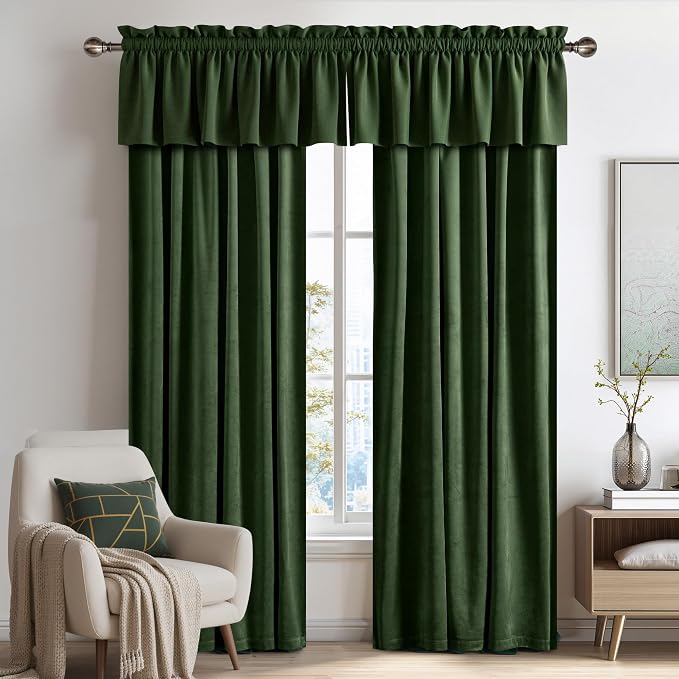 NICETOWN Velvet Cafe Windows Valance, Olive Green Window Treatment