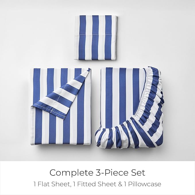 Mellanni Twin Sheets Set - 3 PC Iconic Collection Bedding - Hotel Luxury, Extra Soft, Cooling Bed Sheets - Wrinkle, Fade, Stain Resistant (Twin, Oxford Stripe Blue Nova)