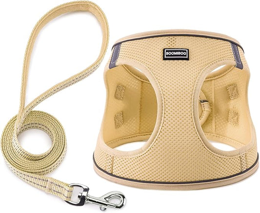 Dog Harness with Leash Set, No Pull Adjustable Reflective Step-in Puppy Pet Vest Harnesses for Small Medium Large Dogs and Cats,Beige XS