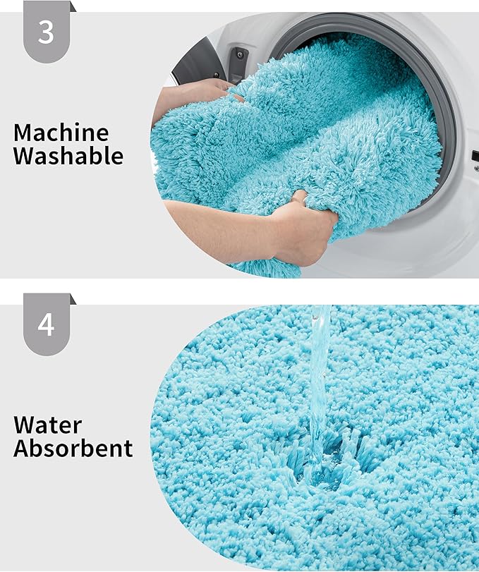 Bathroom Rug 20x32 Non Slip Fluffy Teal Bath Mat for Bathroom Floor Washable Plush Luxury Bath Rug for Tub Soft Shaggy Absorbent Shower Sink Mat