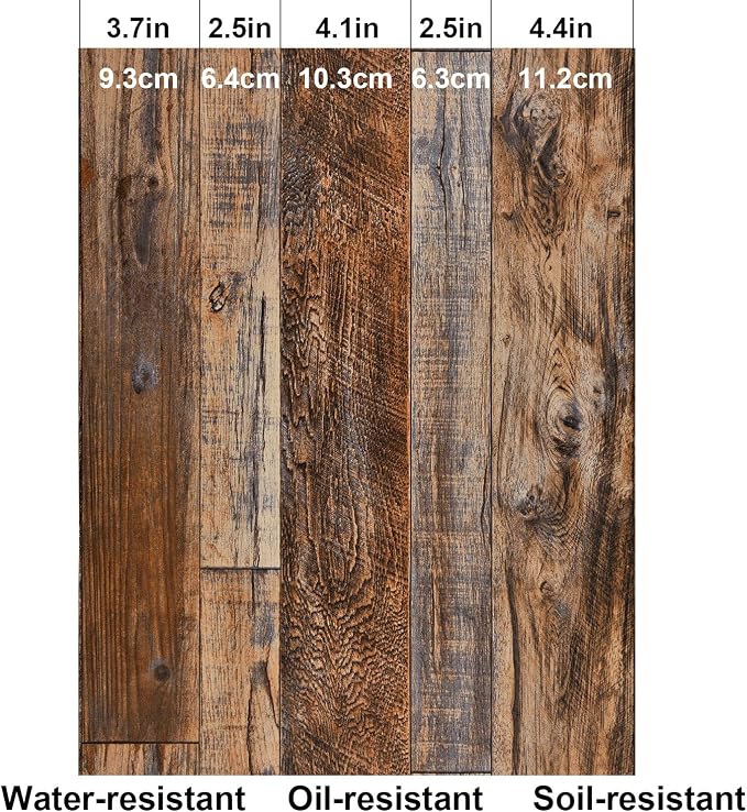 WENMER 11.8" x 78.7" Brown Wood Peel and Stick Wallpaper Shiplap Self Adhesive