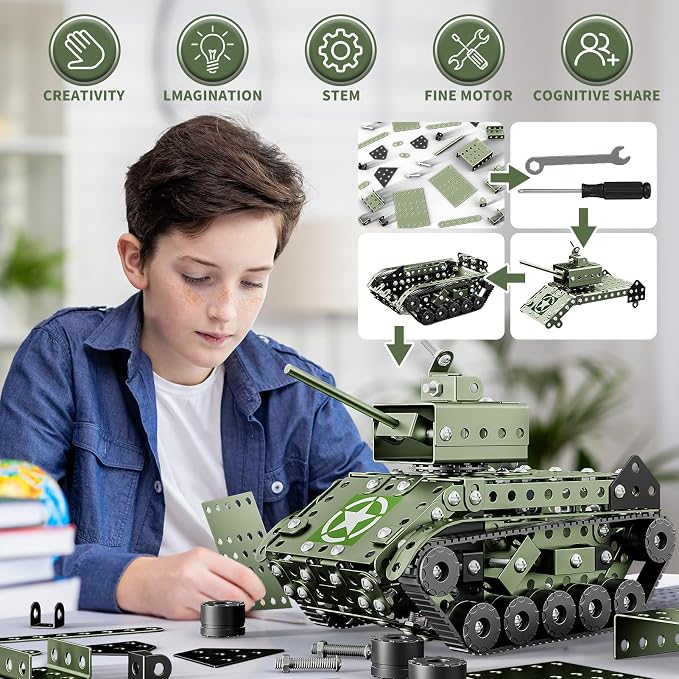 Lucky Doug STEM Building Projects Model Army Tank Set - 284 Pieces STEM Project Building Toys for Kids Ages 8-12, Assembly Science Kit Educational Toys Gift for Kids Boys 7 8 9 10 11 12-16 Years Old