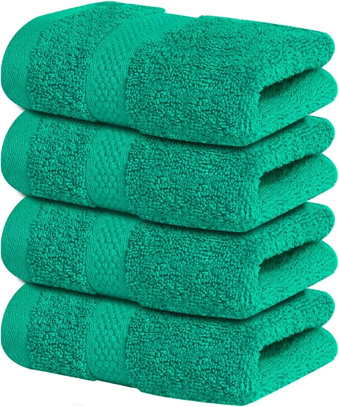 Infinitee Xclusives Luxury Wash Cloths for Showering [13x13] – 100% Cotton Washcloths [Pack of 4], Soft and Absorbent Face Towels for Bathroom Wash Clothes, Gym, and Spa (Vivid Green)