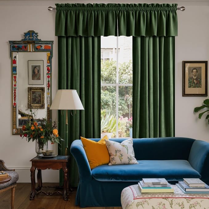 NICETOWN Velvet Cafe Windows Valance, Olive Green Window Treatment