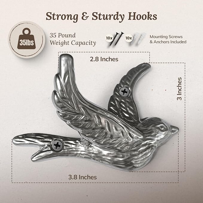 Flying Bird Decorative Wall Hooks Cast Iron, Wall Mounted