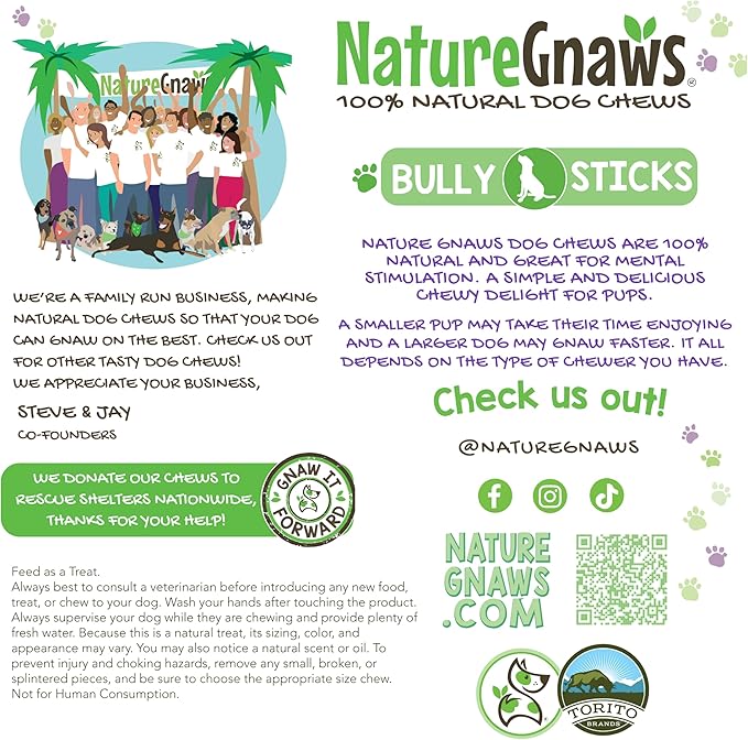 Nature Gnaws Bully Sticks for Dogs 5-6" (8oz) - Mixed Thickness - Long Lasting for Aggressive Chewers and Large Dogs - Natural Beef Dog Chew Bones