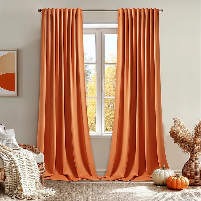 MIULEE Orange Back Tab Blackout Curtains 108 Inch Long 2 Panels Set