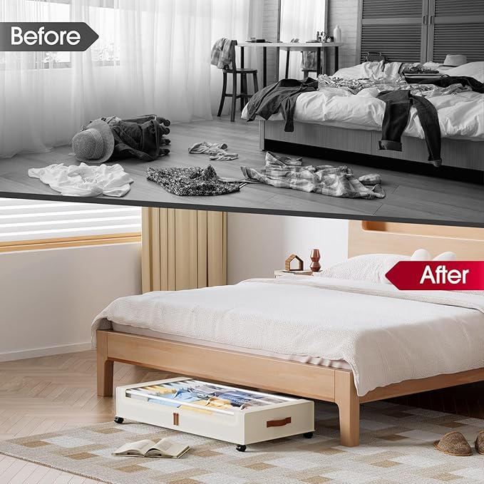 Rolling Under Bed Storage, 70L, 2 Pack – Beige