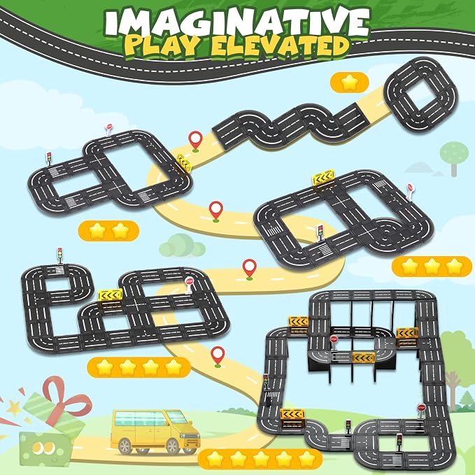 Magnetic Tiles, Construction Magnetic Road Tiles Set, STEM Road Blocks Building Tile, Educational Magnets Tile Toys for Boys Kids Toddlers Ages 3 4 5 6 7 8 9+ Year Old Gifts