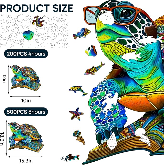 Mys Aurora Sea Turtle Puzzles for Adults 500 Pieces Family Game Gifts | 5MM Thick Jigsaw Puzzles Unique Shape Ocean Wooden Puzzles for Adults and Kids, 18.3 x 15.3 Inches