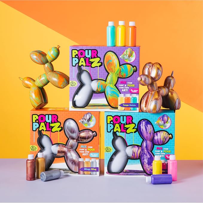 DIY Paint Pouring Kit – 1 XL Balloon Dog, 4 Acrylic Pour Paints, Mixing Cups & Tools, Create Unique Marbled Art, Fun Hands-On Craft Kit for Kids & Adults, Ocean Blue, Ages 5+