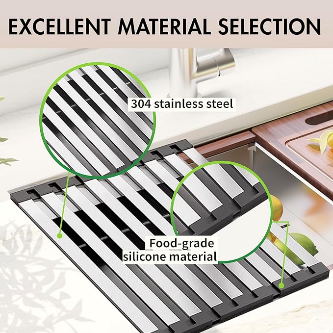 Over the Sink Kitchen Dish Drying Rack Organizer - Stainless Steel Collapsible Non-Slip Space-Saving [19.69 * 12.8IN] - Rust-Resistant Heat-Resistant Sturdy - Easy to Clean