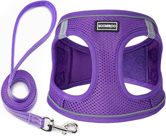 Dog Harness with Leash Set, No Pull Adjustable Reflective Step-in Puppy Pet Vest Harnesses for Small Medium Large Dogs and Cats,Purple M