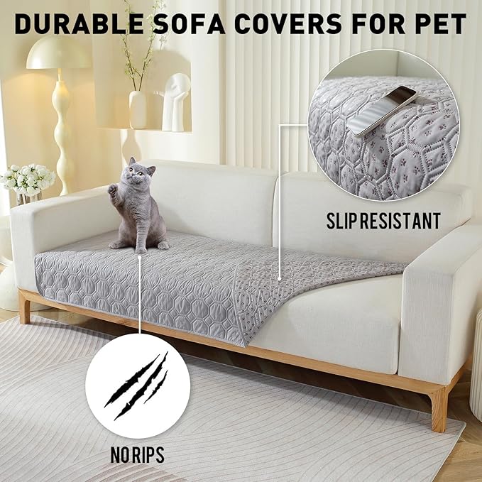 Waterproof Dog Bed Cover Non-Slip Stain Resistant pet Sofa Cushion, pet Mattress Cover Cover, Sofa Furniture Protector for Small Dogs Large Dogs and Cats (Light Gray) (40x50in)