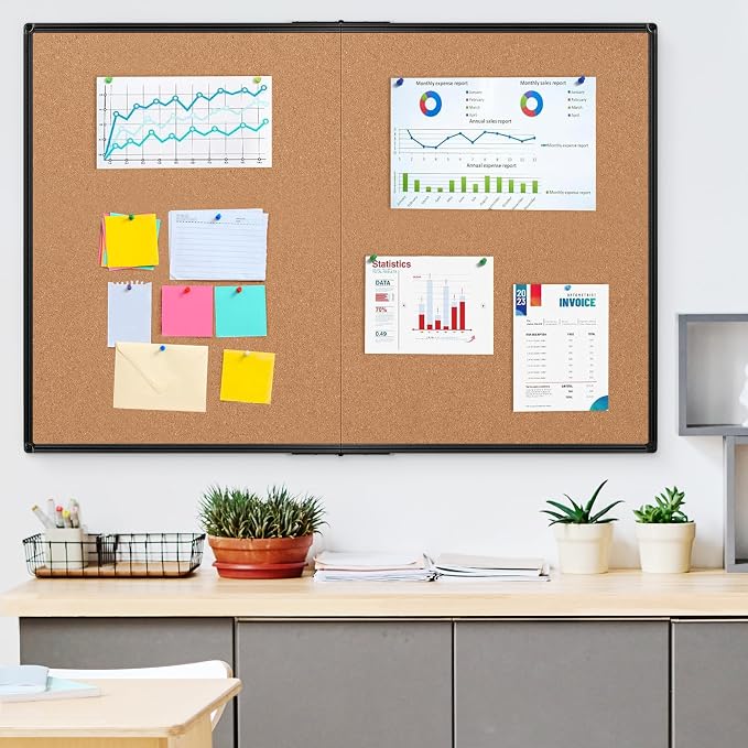 Extra Large Cork Bulletin Board 60" X 36", Foldable Notice Pin Board
