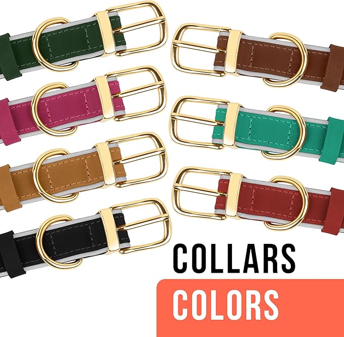 OOPSDOGGY Reflective Geniune Leather Airtag Dog Collar Soft Padded Collars for Small Medium Large Breed Dogs Puppy, 4 Sizes, 7 Colors (Green, XLarge, 19"-24")