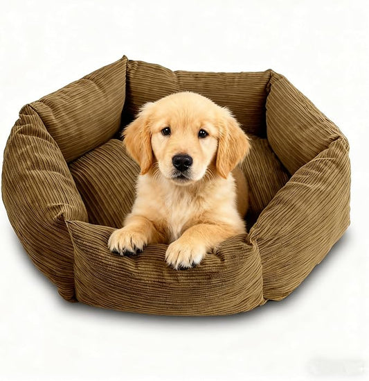 All-Season Stain Resistance Cat Dog Bed,Round Donut Pet Bed,Cord Washable Cat and Dog Beds with Removable Cover,Kitten Bed with Anti-Slip Bottom,Brown,29.5 * 5.9"