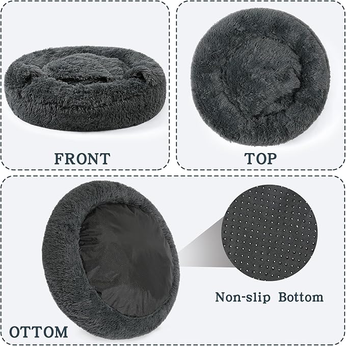 NOYAL Calming Dog Bed for Anxiety, Hooded Donut Cave with Blanket, Plush Fluffy Washable Pet Bed for Small Medium Dogs & Cats