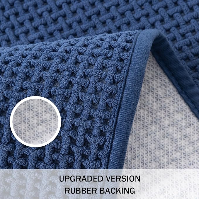 Bathroom Rugs Non Slip Washable, Super Absorbent Thin Bath Mat for Small Quick Dry Low Pile Bathroom Rug, (Navy Blue, 32″x20″)